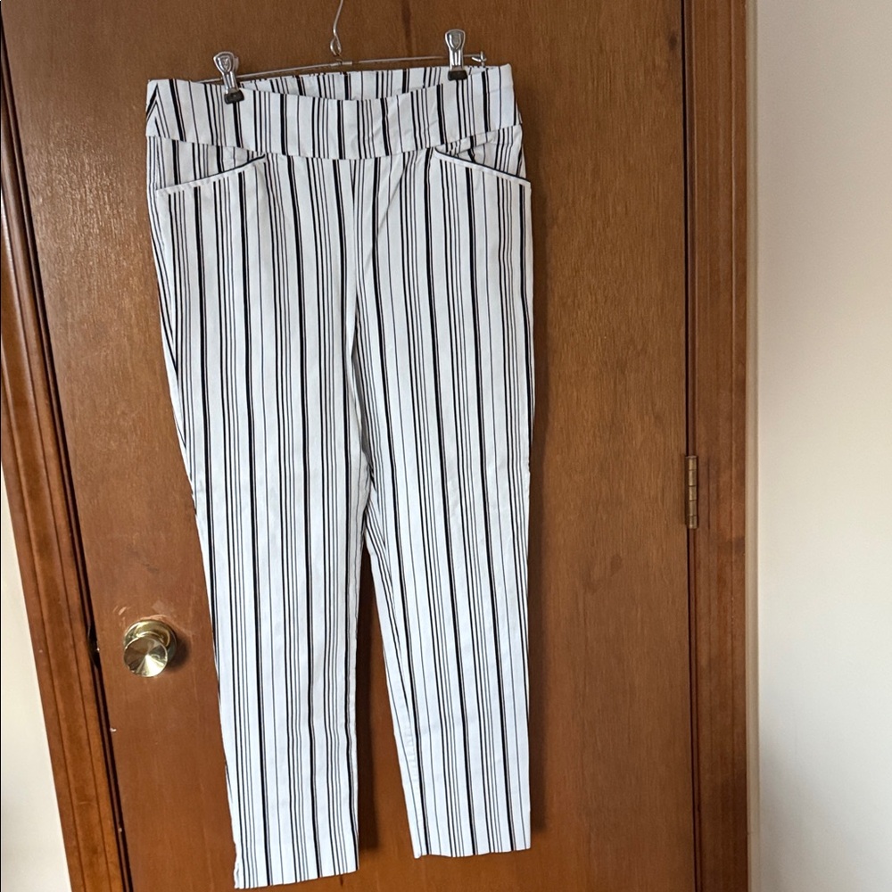 Chico's Black & White Vertical Stripe Pull-On Pants